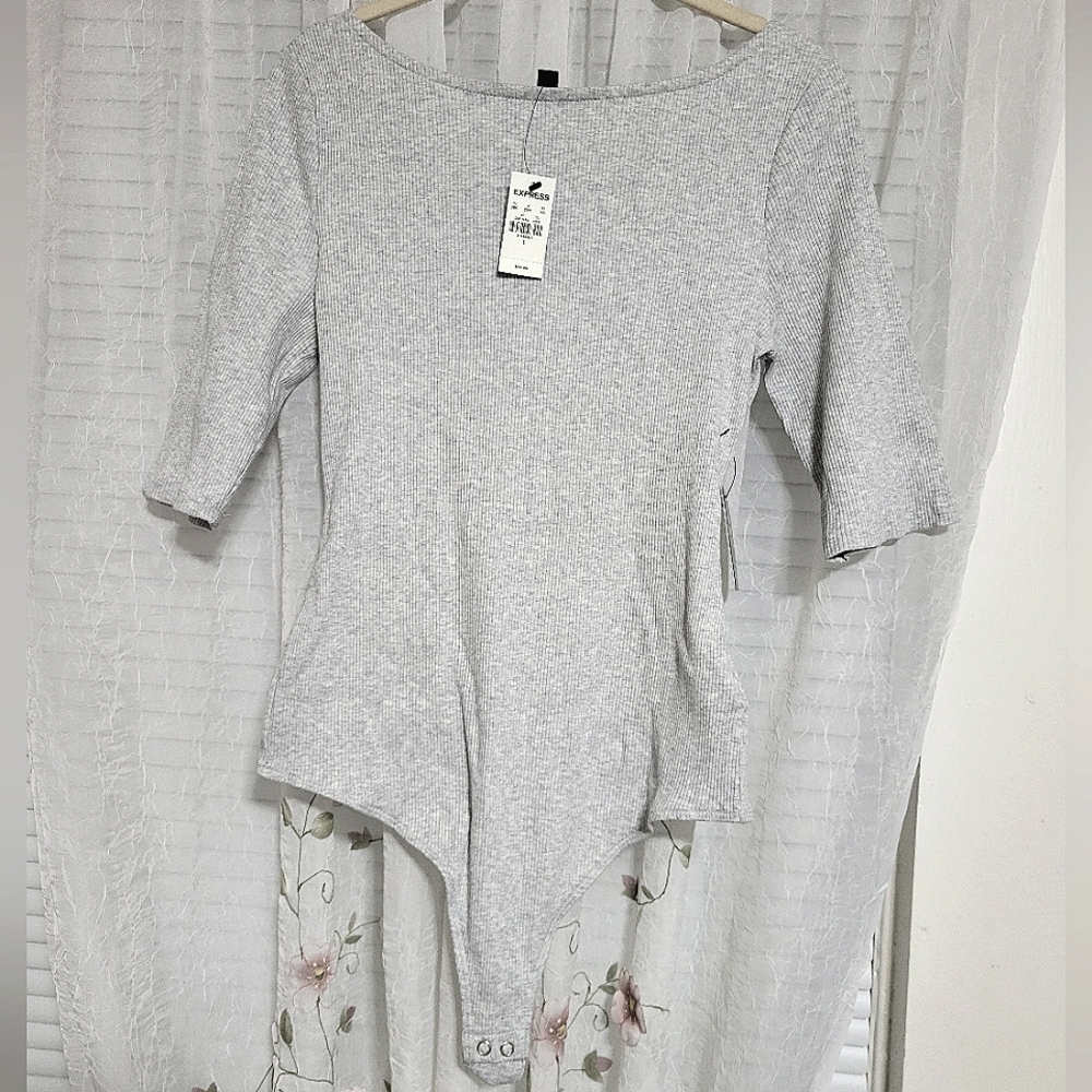 2/$35 Light Gray Thong Ribbed Bodysuit